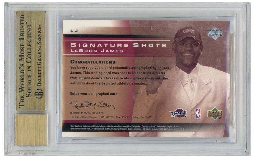 LeBron James Signed 2003-04 Upper Deck Sweet Shot, James' Rookie Year -- Graded BGS Gem Mint 9.5 & 9 for Autograph